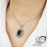 گردنبند نقره با سنگ عقیق مشکی کد:۱۲۳۹