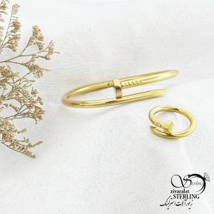 ست دستبند و انگشتر استیل فانتزی طرح طلا کد 14589