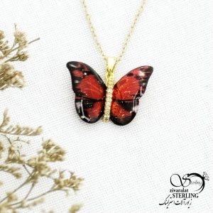 گردنبند فانتزی طرح پروانه جواهری قرمز کد 14620