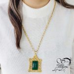 گردنبند مجلسی عقیق سبز طرح طلا کد 14739