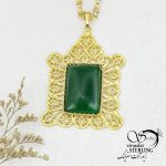 گردنبند مجلسی عقیق سبز طرح طلا کد 14739