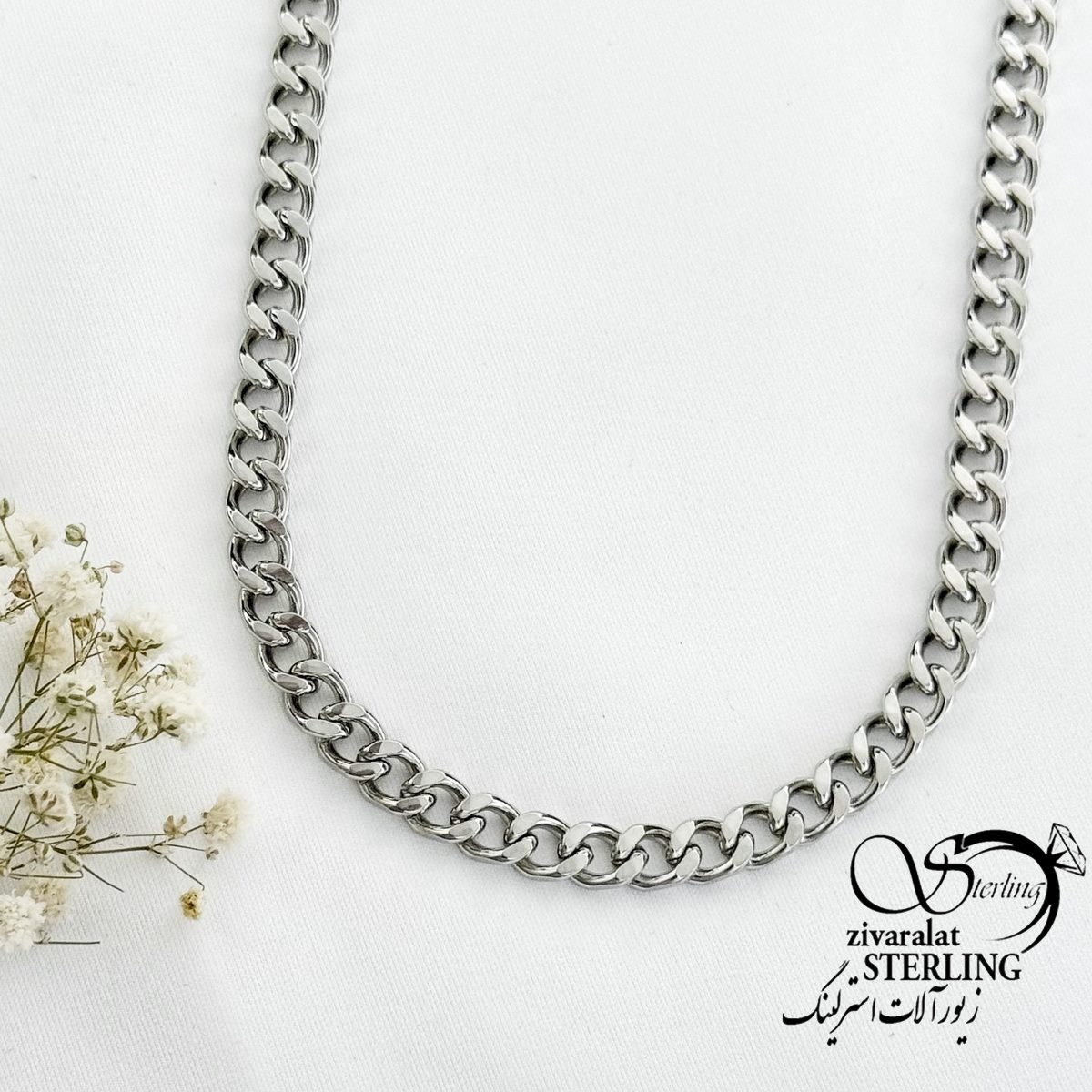 گردنبند سفید استیل مردانه کد 16439