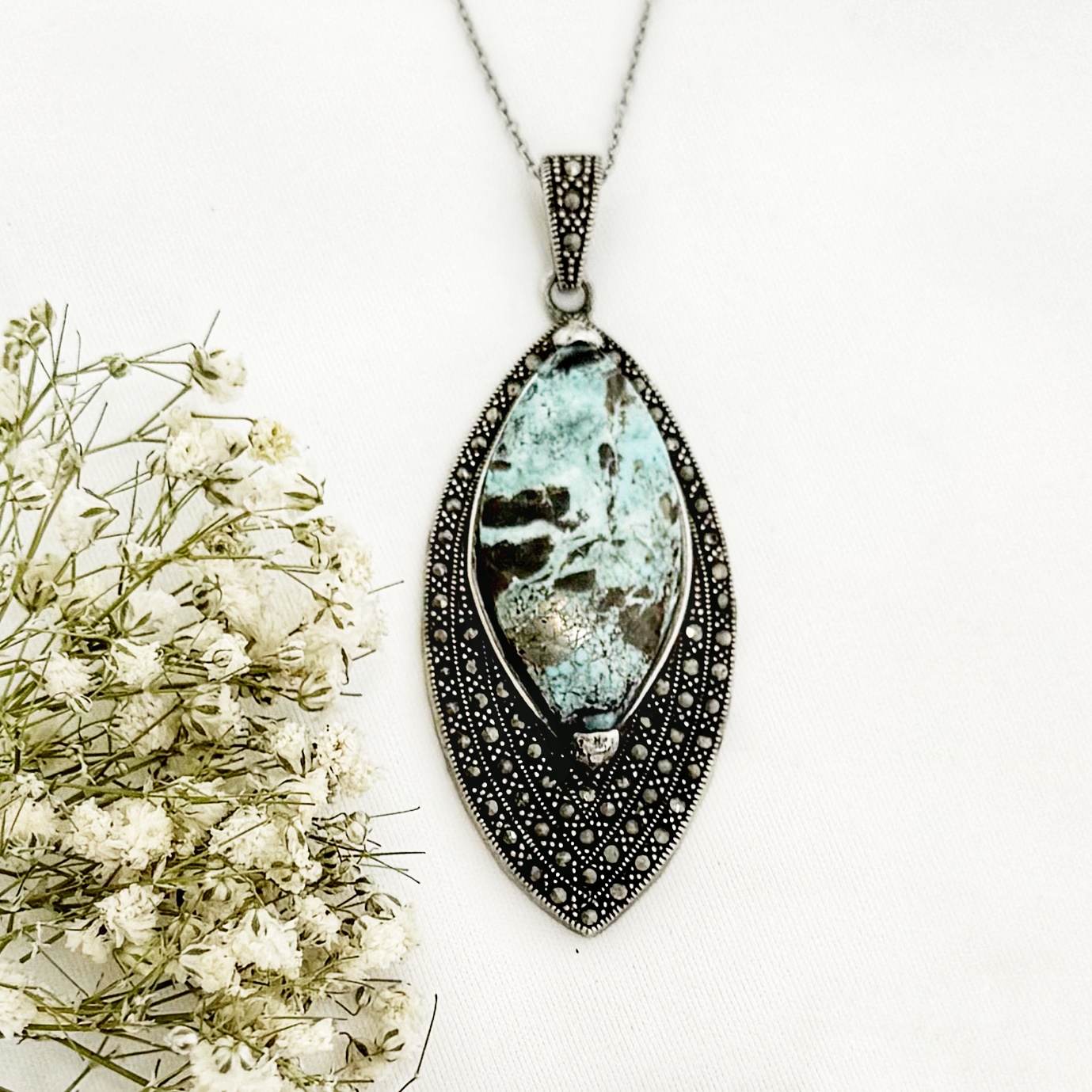 پلاک نقره سیاه قلم با سنگ فیروزه نیشابور کد 19641