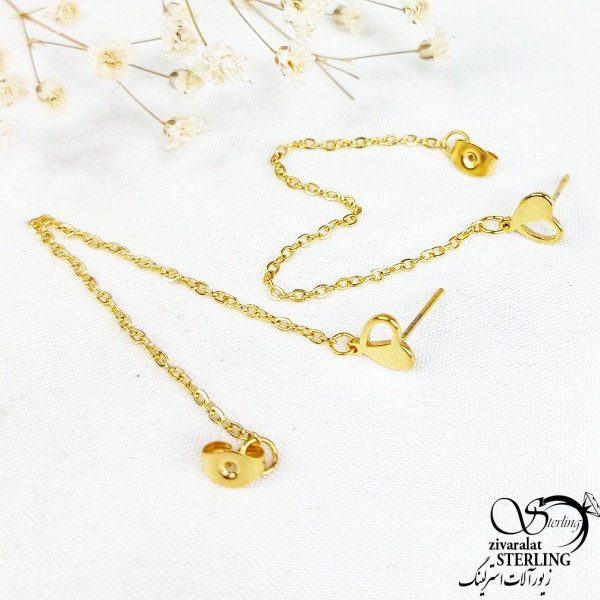 گوشواره بخیه استیل قلب نصف طرح طلا کد 10484